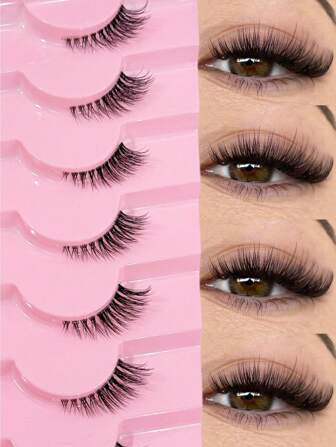 7 Pairs Half Lashes With Clear Band Cat Eye Tail Elongated Eyelashes Natural Look Wispy Faux Mink Lashes Fluffy Soft False Eyelashes Natural Makeup,Suitable For Everyday Wear, Party Wear, Valentine's Day Makeup Strip Lashes,Lashes,Eyelashes,Fake Lashes