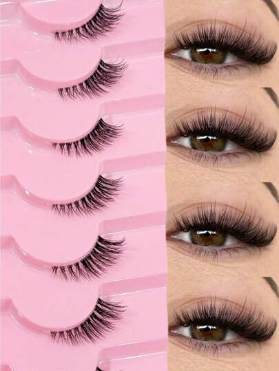 7 Pairs Half Lashes With Clear Band Cat Eye Tail Elongated Eyelashes Natural Look Wispy Faux Mink Lashes Fluffy Soft False Eyelashes Natural Makeup,Suitable For Everyday Wear, Party Wear, Valentine's Day Makeup Strip Lashes,Lashes,Eyelashes,Fake Lashes