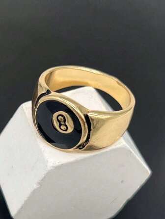 1pc Fashionable Unique European & American Design Black 8-Ball Ring, Thick Jewelry Suitable For Daily Wear For Men