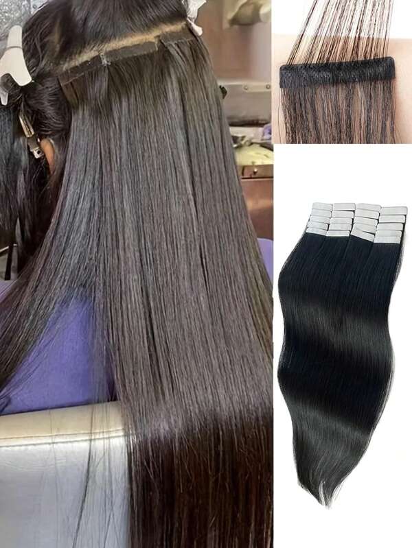 16"-26" Invisible Tape In Hair Extensions Human Hair Extensions 20 Pcs Straight For Women