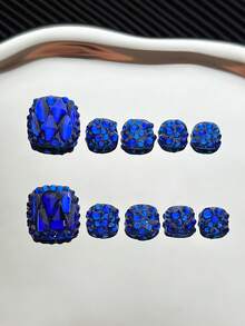 10片/包 镶钻方形脚趾甲贴纸，手工制作，采用彩色透明水钻和闪粉设计，可重复使用，闪亮美甲贴花，女士适用 - 寶藍色 - 查看 11