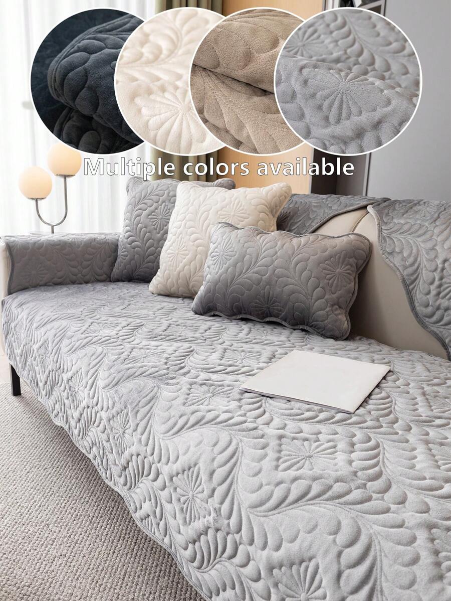 1pc Plush Stitching Sofa Cushion, Simple Style Soft, Anti-Slip And Dirt-Resistant Sofa Pad For All Seasons - Grey - View 1