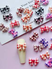 50pcs Nail Decoration 3D Three-Dimensional Striped Grid, Resin Bowknot , Bowknot , Red, Black, White, Brown, Khaki, Purple, Orange, Multiple Colors Randomly Mixed, Suitable For Creating Nail Art, Cute Style, Autumn And Winter DIY Fashion Decoration Accessories, Long Nails, Short Nails, Almond Nails, Ballet Nails, French Pointed Nails Are All Suitable