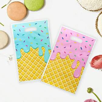 20/50/100 件冰淇淋主题礼品袋，加厚包装袋，适用于甜点、冰棍、零食、珠宝存储、派对礼品、生日礼物，夏季最佳选择，甜蜜派对装饰