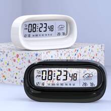 Reloj de mesa digital transparente SZ-806 con visualización de humedad y temperatura, calendario semanal, despertador, alimentado por batería AA, decoración del hogar moderna adecuada para dormitorio de estudiante, escritorio para volver a la escuela, decoración del hogar, decoración de habitación - Blanco - Ver 6