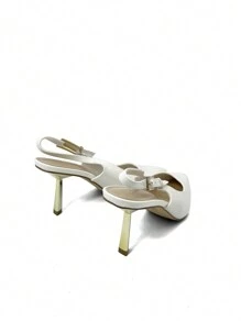 RevReaL Sandali con cinturino alla caviglia in pelle verniciata con punta a stiletto, eleganti e alla moda, sandali estivi da donna - Bianco - Visualizzare 3