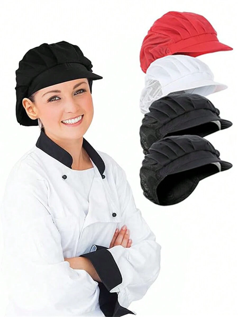 2pcs Chef Hat For Women And Men, Work Cap With Brim For Cooking, Bakery