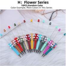 10pcs Creative Rhinestone, Glitter, Confetti, Star, Crystal, Pearl, Rabbit, Flower, Candy Series Plastic Ballpoint Pen Set (Random Color), Suitable For DIYing With Colorful Wooden Beads, Silicone Beads, Acrylic Beads, Office & School Supplies