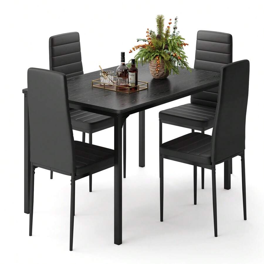 Dining Chairs And Dining Table, 5 Piece Kitchen Dining Table Set, Dining Table Set For 4, Dining Tables With Chairs With 4 Upholstered PU Leather Dining Chairs For Dining Room,Kitchen, Living Room, Apartment, Small Space, Christmas - màu đen - Xem 1