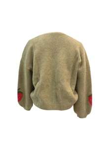 Women Knit Cardigan Long Sleeve Strawberry Button Closure Fall Casual Jacket Sweater - Khaki - View 4