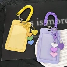 1 set portachiavi in acrilico trasparente a forma rettangolare, a tema amore, con anello in metallo, portachiavi decorativo adatto per tessere identificative e abbonamenti per i mezzi pubblici, accessorio per le vacanze