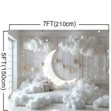 Fondo fotográfico de vinilo con diseño de luna, estrellas y nubes blancas para decoración de fiesta de cumpleaños, ducha de bebé, decoración interior y como accesorio para fotografía