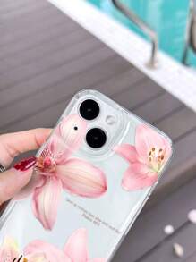 Flower Phone Case 1pc Minimalist Soft Phone Case With Hibiscus Flower And Slogan Graphic, Transparent Full Body Anti-Slip Cover Compatible With IPhone 11/12/13/14/15/16 Pro Max