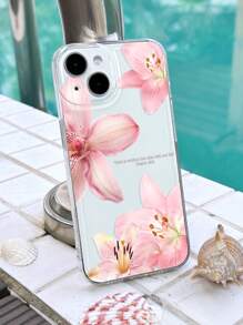 Flower Phone Case 1pc Minimalist Soft Phone Case With Hibiscus Flower And Slogan Graphic, Transparent Full Body Anti-Slip Cover Compatible With IPhone 11/12/13/14/15/16 Pro Max
