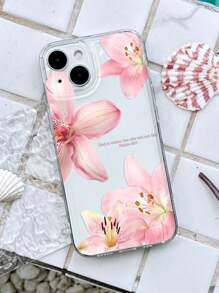 Flower Phone Case 1pc Minimalist Soft Phone Case With Hibiscus Flower And Slogan Graphic, Transparent Full Body Anti-Slip Cover Compatible With IPhone 11/12/13/14/15/16 Pro Max