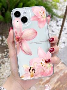Flower Phone Case 1pc Minimalist Soft Phone Case With Hibiscus Flower And Slogan Graphic, Transparent Full Body Anti-Slip Cover Compatible With IPhone 11/12/13/14/15/16 Pro Max