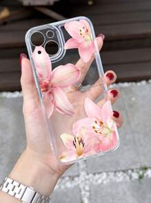 Flower Phone Case 1pc Minimalist Soft Phone Case With Hibiscus Flower And Slogan Graphic, Transparent Full Body Anti-Slip Cover Compatible With IPhone 11/12/13/14/15/16 Pro Max