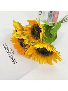 7pcs, Realistic Sunflower Flower For DIY Crafts And Home Decor - Blooming Indoor/Outdoor Faux Flower For Bridal Bouquet And Table Decor.