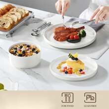 12-Piecee Porcelain Dinnerware Set, Dinner Plate, Dessert Plate And Bowl Set For 4 Person, Plain White - Blanco - Ver 3