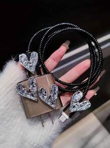 5pcs Silver Heart-Shaped Design Charging Adapter Soft Case Protection Cover Compatible With IPhone 18/20w, Compatible With IPhone 16/16Pro Max/15/14/13 Charger And Data Cable