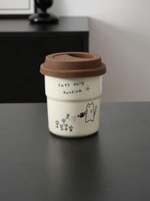 1 件卡通猫陶瓷咖啡杯，带硅胶盖的办公室拿铁杯，防漏，适合办公室和家庭使用，可微波炉加热，是返校最佳生日礼物