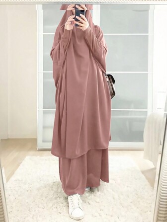 Elegant 2-delat set för kvinnor: Arabisk abaya + kjol