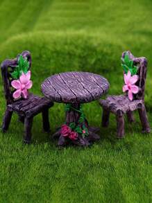 3入組微型迷你桌椅套裝，妖精花園家具裝飾套件 - 適用於豪華房子配件微型景觀 - 彩色 - 查看 1