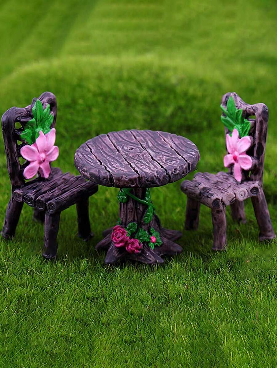 3入組微型迷你桌椅套裝，妖精花園家具裝飾套件 - 適用於豪華房子配件微型景觀 - 彩色 - 查看 1