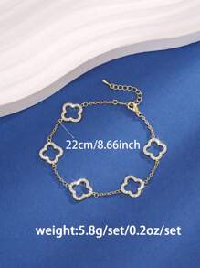 1pc Minimalistic Cute Golden Lucky 5-Petal Flower Design Bracelet, Micro-Inlaid Zirconia Copper, Suitable For Daily Wear, Gifts For Girlfriends, Christmas Valentines,Mom,Mother,Mother's Day,Gift