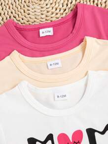 3 pièces/Set Nœud pour bébé fille, T-shirts imprimés de lettres et motifs graphiques, printemps/été