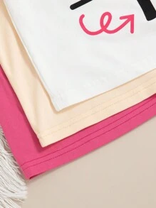 3 pièces/Set Nœud pour bébé fille, T-shirts imprimés de lettres et motifs graphiques, printemps/été