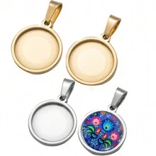 Juego de 5 piezas de bandejas redondas vacías de acero inoxidable para colgantes con ajuste de cabujón, para hacer joyas, collares, pulseras, bricolaje y manualidades