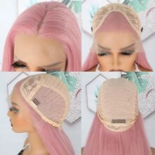 Gorgeous Dark Pink Synthetic Lace Front Wigs Pre Plucked Long Straight Hair Wigs Glueless Pink Straight Wigs Heat Resistant Fiber Hair Christmas Wig Pink Lace Front Wigs For Fashion Women For Daily Party Cosplay Use