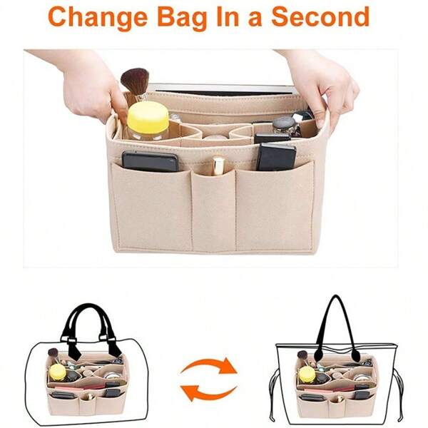 NYXIA Bolsa de armazenamento de bolso de feltro da moda feminina estilo casual poliéster bege sem borda oleosa leve lavável à máquina/lavagem a seco adequada para bolsa de ombro bolsa tote bolsa sem estampas presentes de inverno para mulheres acessórios de viagem