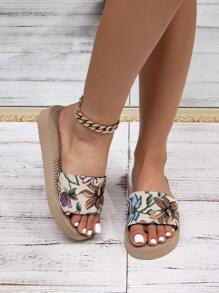 Women's Wedge Sandals, Low Heel Sandals, Beige Color Casual Open Toe Sandals, Suitable For Outdoor, Beach, Travel, Daily Wear Valentines - Beige - View 5