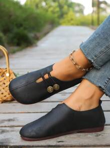 New European & American Imported Soft-Bottom Flat Heel Loafer Shoes, Comfortable & Versatile Slip-On Casual Granny Shoes For Moms - Black - View 9