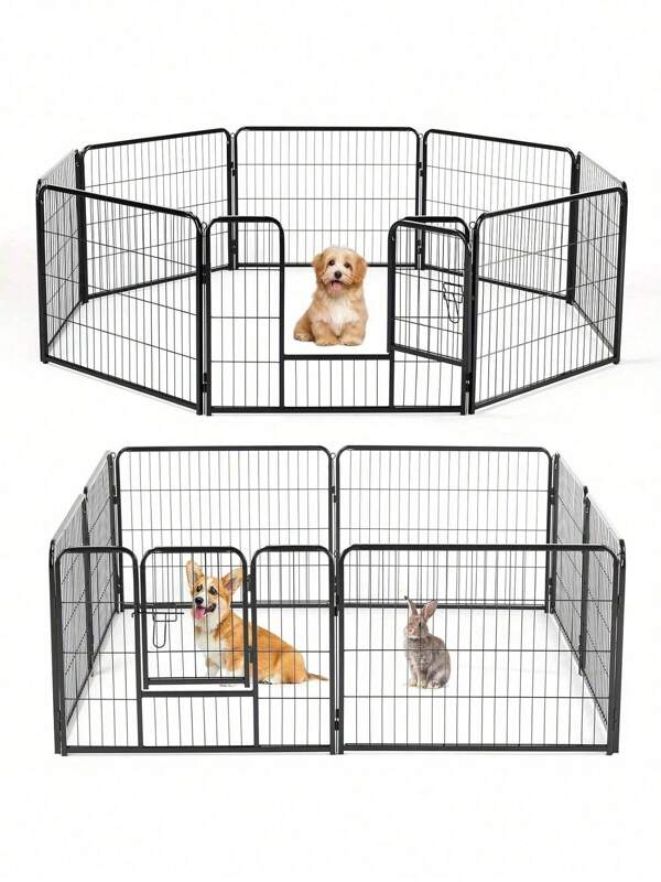 DUMOS Dog Playpen Indoor Fence 8 Panel 24" Height Metal Exercise Pen With Door Small Puppy/Medium/Large Dogs Animal Pet For Outdoor, Garden, Yard, RV Camping