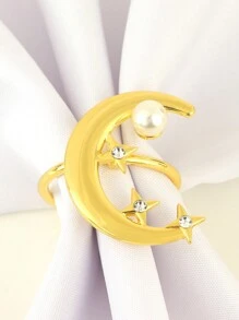 Juego de 2/4/6 piezas de argollas para servilletas con motivos de estrellas y lunas, aros de servilleta Eid Al-Adha para decorar la mesa del comedor, portaservilletas dorados con forma de luna - multicolor - Ver 20