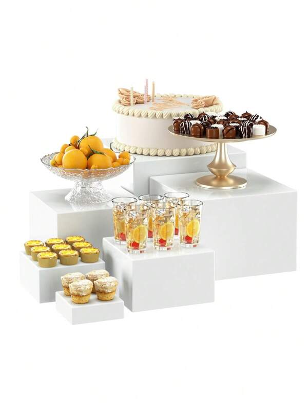 1/6 Stücke Acryl Doppelnutzung weiße quadratische Aufbewahrungsbox, Spielzeug & Artefakte Ausstellungsbox, Dessert Kuchenständer, Schmuck und Kosmetik Aufbewahrungsbox, Ausstellungsständer
