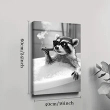 1Pc Framed Canvas Poster, Raccoon Funny Animal Wall Art Canvas Paintings, Ideal Gift For Bedroom Living Room Corridor, Wall Art, Wall Decor, Winter Decor, Room Decoration