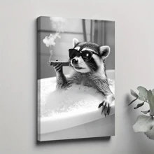 1Pc Framed Canvas Poster, Raccoon Funny Animal Wall Art Canvas Paintings, Ideal Gift For Bedroom Living Room Corridor, Wall Art, Wall Decor, Winter Decor, Room Decoration