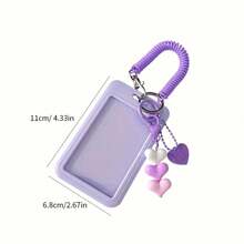 1 set portachiavi in acrilico trasparente a forma rettangolare, a tema amore, con anello in metallo, portachiavi decorativo adatto per tessere identificative e abbonamenti per i mezzi pubblici, accessorio per le vacanze
