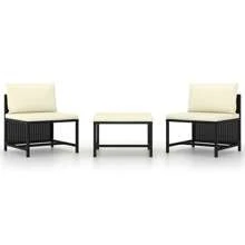 Stylish Black Poly Rattan 3 Piece Outdoor Sofa Set With Cushions Comfortable Modern Patio Furniture