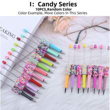 10pcs Creative Rhinestone, Glitter, Confetti, Star, Crystal, Pearl, Rabbit, Flower, Candy Series Plastic Ballpoint Pen Set (Random Color), Suitable For DIYing With Colorful Wooden Beads, Silicone Beads, Acrylic Beads, Office & School Supplies