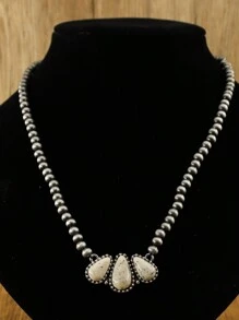 1pc Simple Women's Beaded Necklace In Bohemian Turquoise And Navajo Pearl Styles, Featuring A Vintage Western Style Droplet Shaped Pendant Necklace. It Is A Fashionable Jewelry For Women, Suitable For Daily Wear Or Holiday Gift Giving - N-77 - View 14