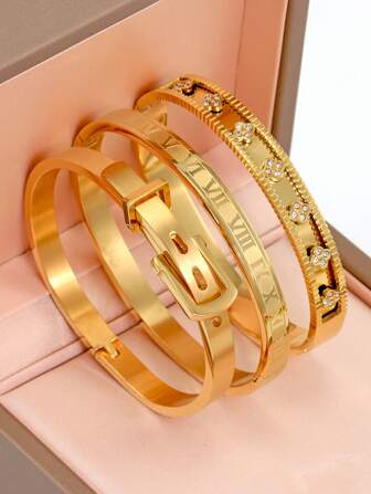 שרוול צמיד עור אופנתי ספרות רומיות מנירוסטה, מתאים ללבוש יומיומי לנשים, מצופה זהב 18K, עמיד למים, תכשיטים קלאסיים אירופאים ואמריקאים, מזדמנים, חתונה, מסיבה, חג, מתנה ליום האהבה לה, אמא, אמא, יום האם, מתנה