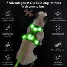 Light Up LED Dog Harness, No Pull LED Dog Harness Rechargeable LED Dog Vest Glow In The Dark Lighted Dog Walking & Camping Harness For Small Medium Large Dogs