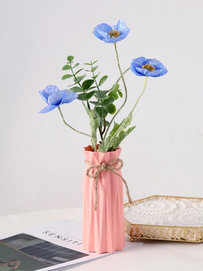 Plastic Vase, Height 6.9 Inches, Origami Pampas Grass Ceramic Appearance Artificial Flower Tafel Centerpiece ation Country Farmho Office Home Living Room Festive Atmosphere Glass Vase view 3