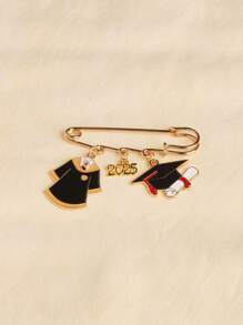 1pc Graduation Gift Doctoral Cap & Gown Element Brooch - Multicolor - View 1