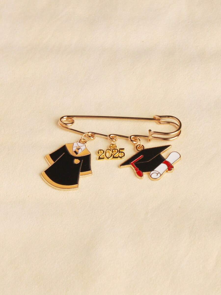 1pc Graduation Gift Doctoral Cap & Gown Element Brooch - Multicolor - View 1